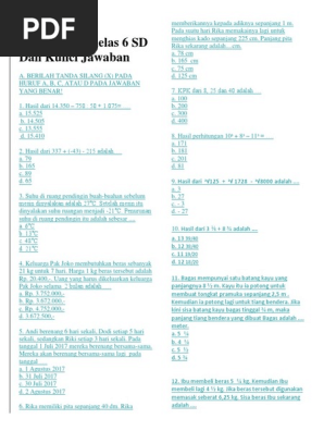 Soal Try Out Matematika Kelas 6 Sd Dan Kunci Jawaban