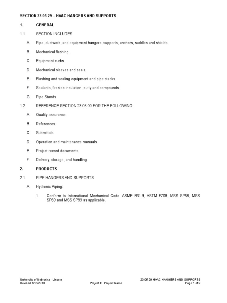 23 05 29 HVAC Hangers and Supports Download Free PDF Duct (Flow) Pipe (Fluid Conveyance)