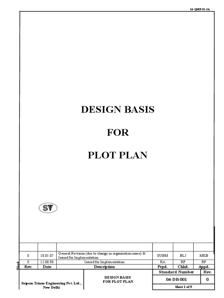 Design Basis FOR Plot Plan: Rev. Date Description Prpd. Chkd. Appd ...