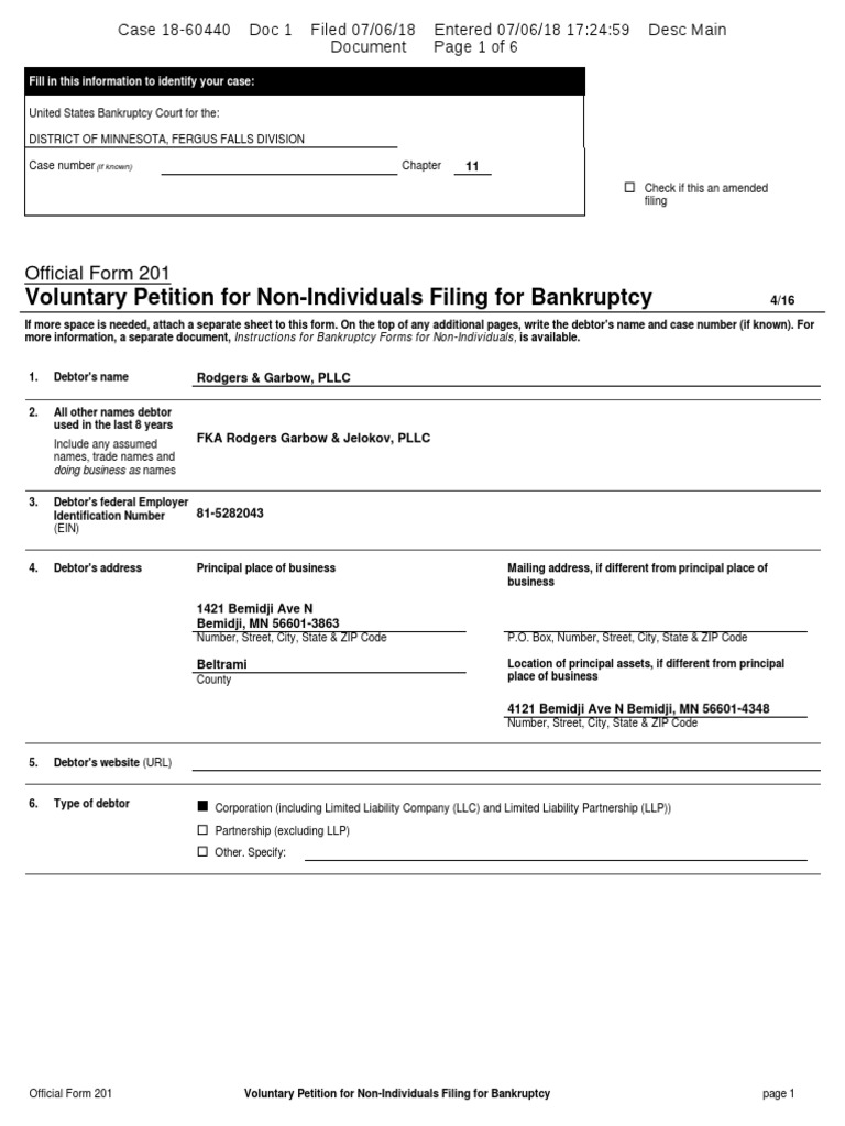 Voluntary Petition For Non-Individuals Filing For Bankruptcy | PDF ...