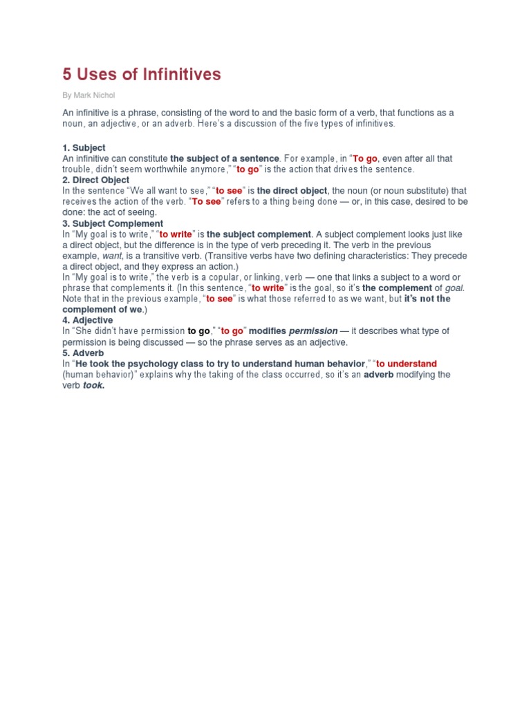 5 Uses of Infinitives | PDF