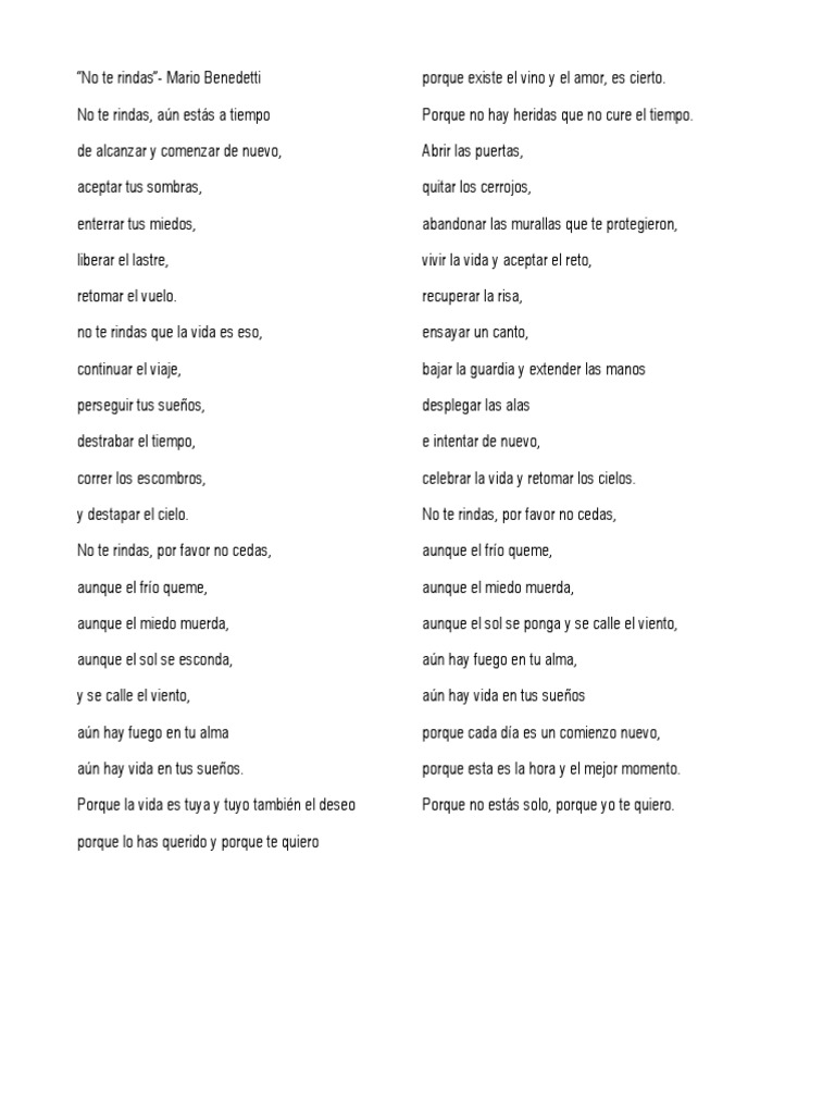 No Te Rindas Mario Benedetti English