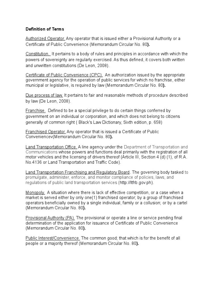 Definition of Terms: Department of Transportation and Communications | PDF