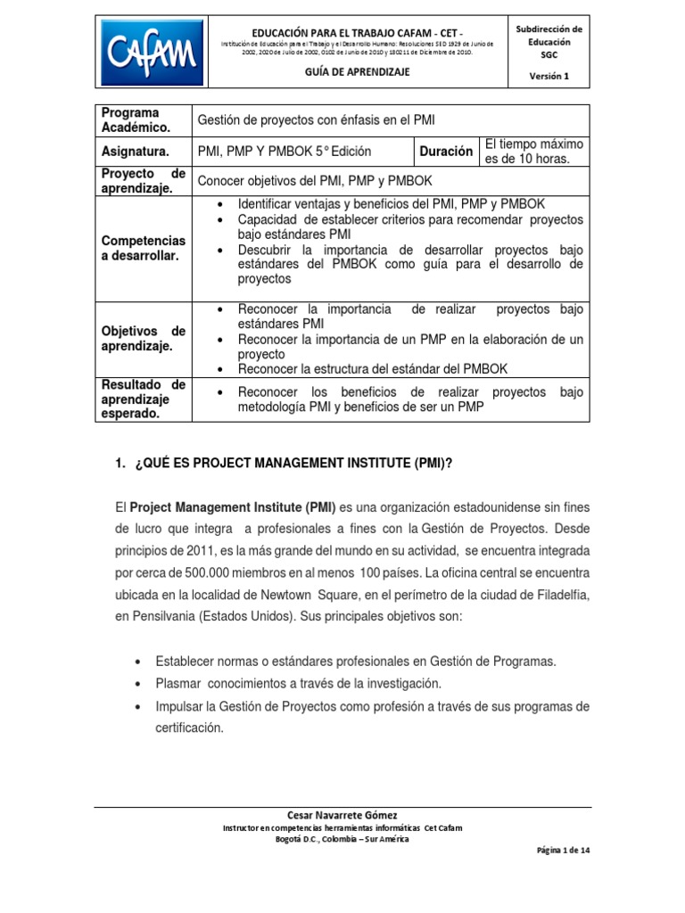 Guia 2 Aprendizaje PMI PMP PMBOK PDF | PDF | Profesional en el manejo ...
