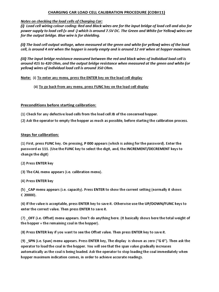 Charging Car Load Cell Calibration Guide | PDF | Electronics ...