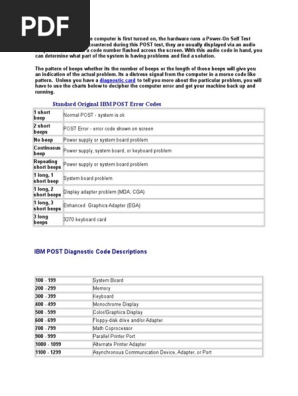 Beep Error Codes Bios Microcomputers