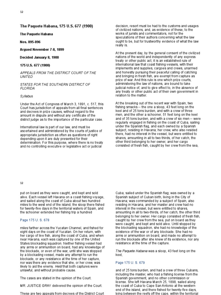 Full Text of Paquete Habana Case 175 Us 677 PDF Appeal Prize (Law)