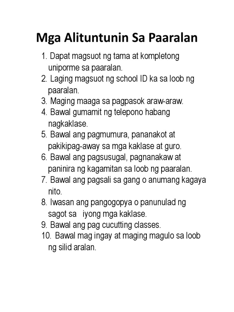 Mga Alituntunin Sa Paaralan