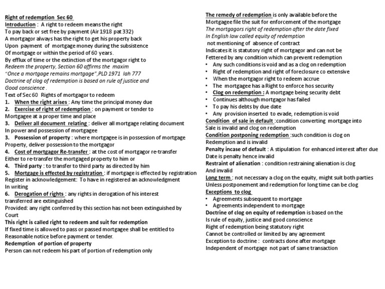 Clog On Redemption PDF Mortgage Law Foreclosure
