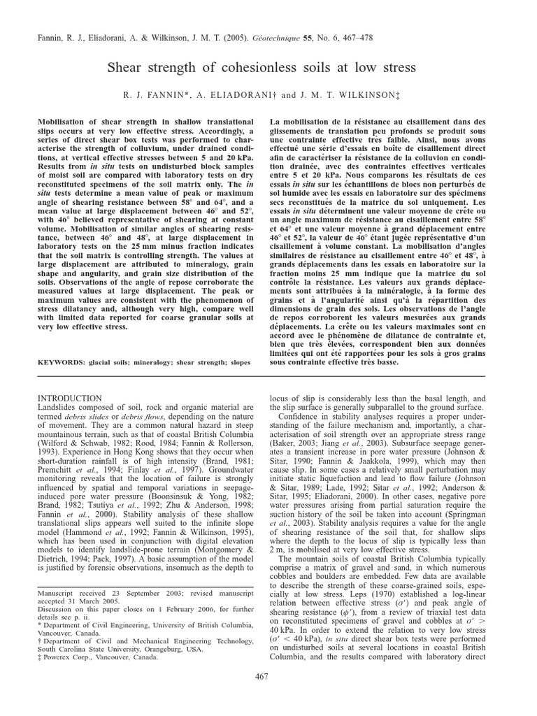 Shear Strength of Cohesionless Soils at Low Stress | PDF | Soil ...