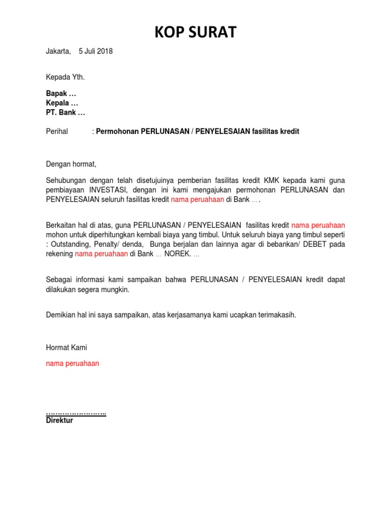 Contoh Surat Permohonan Lunas 2018