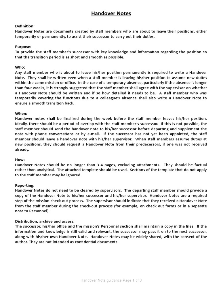 Annex 22 Hand Over Notes  PDF  Computing  Business Within Handing Over Notes Template