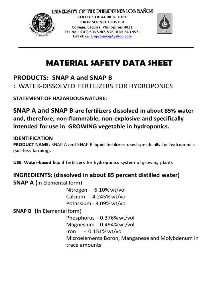 Combined MSDS for SNAP a and B Boron Fertilizer
