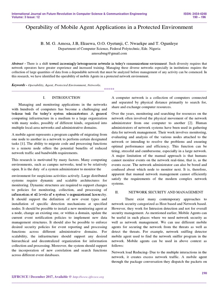 Mobile Agents in Network Security Management | PDF | Computer Security ...