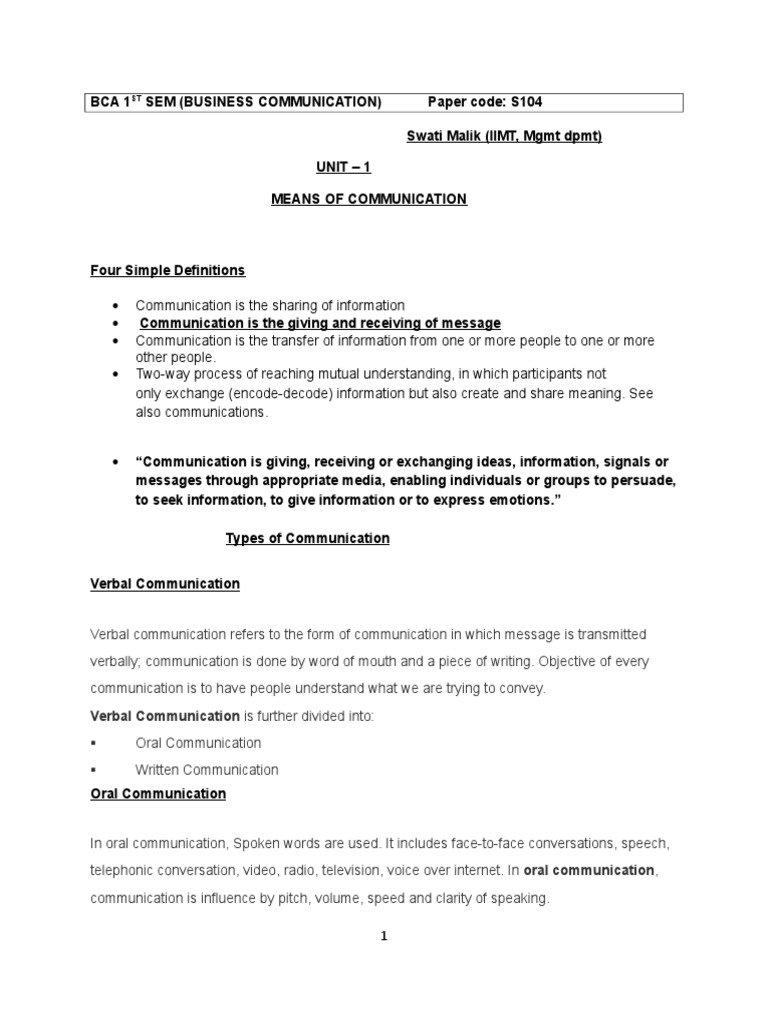 Bca First Sem Communication Pdf Nonverbal Communication Conversation