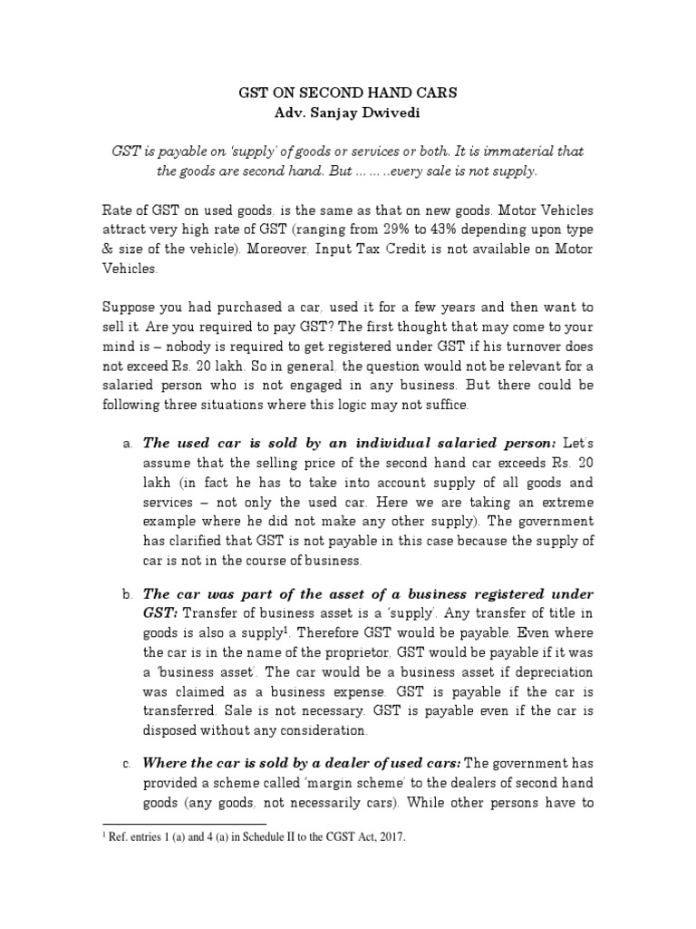 GST On Second Hand Cars PDF Prices Used Car