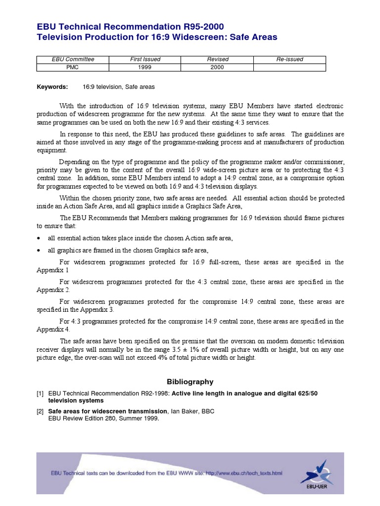 EBU R95: 16:9 Safe Area Guidelines | PDF | Display Technology | Media ...