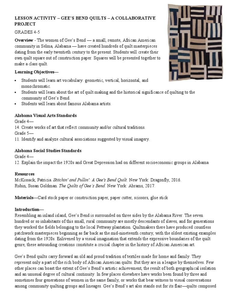 Gee's Bend Quilt Lesson Plan | PDF | Quilt | Quilting
