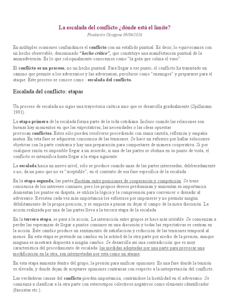 La Escalada Del Conflicto PDF Sufrimiento Cognición