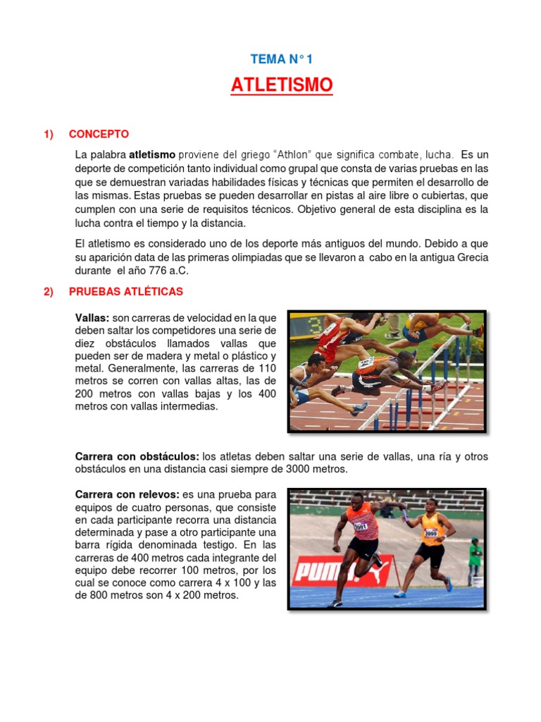 Conceptos y Pruebas del Atletismo | PDF | Deporte del atletismo ...