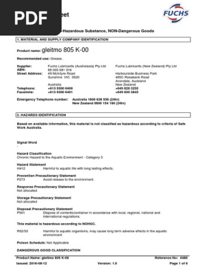 Gleitmo 805 K-00 Safety Data Sheet | PDF | Toxicity