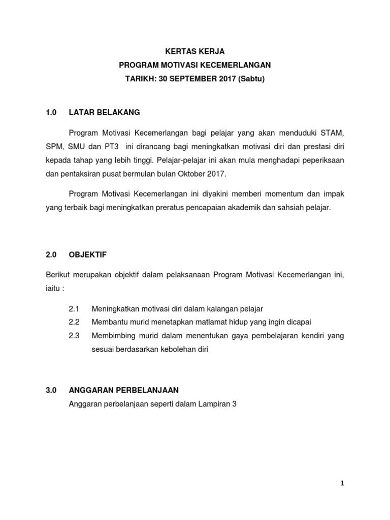 Contoh Kertas Kerja Motivasi Contoh Kertas