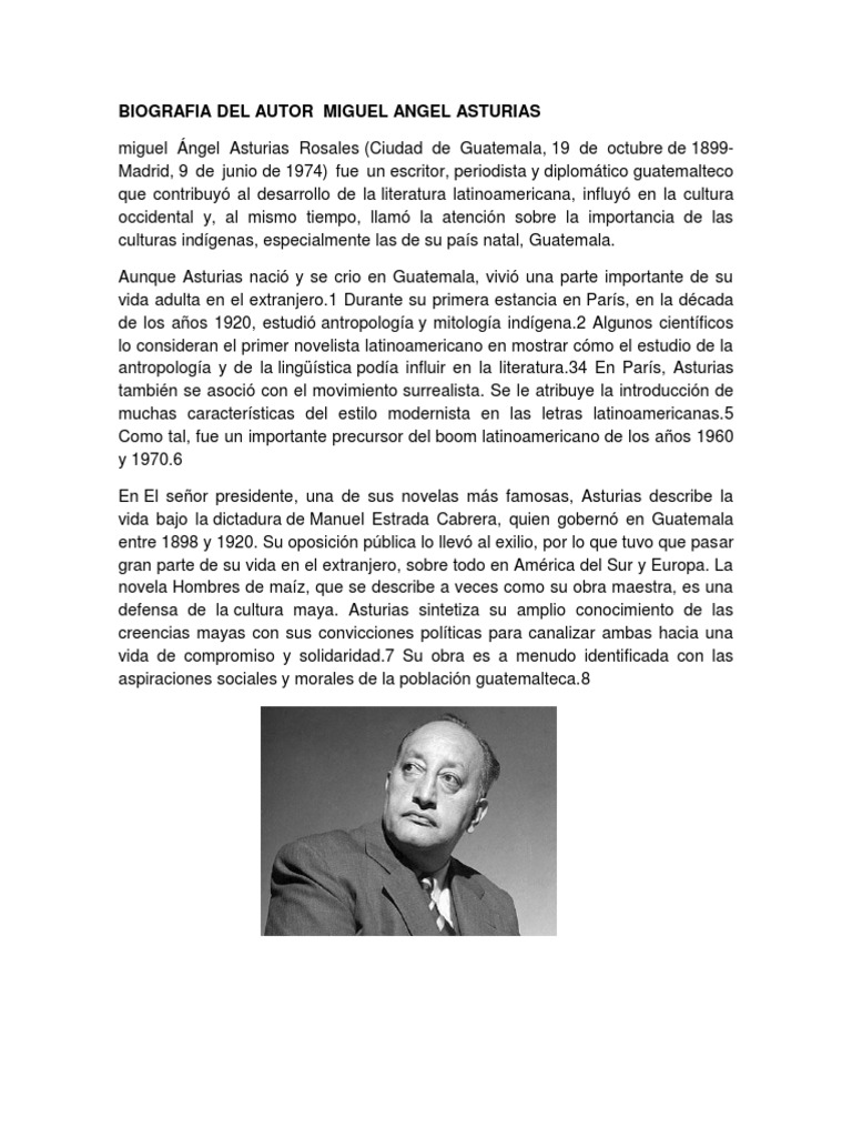 Biografia Del Autor Miguel Angel Asturias | PDF