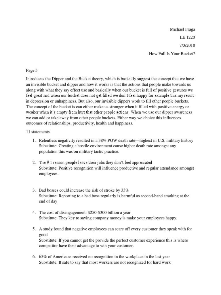 How Full Is Your Bucket Assignment PDF Friendship Emotions
