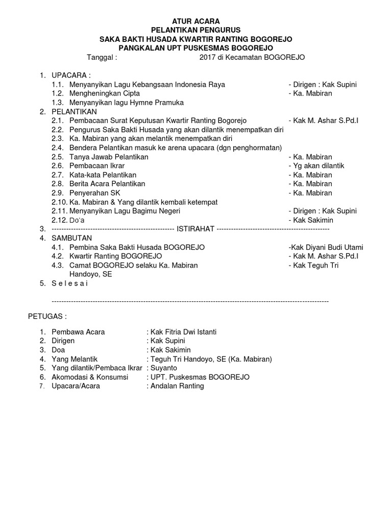 Susunan Acara Pelantikan SBH | PDF