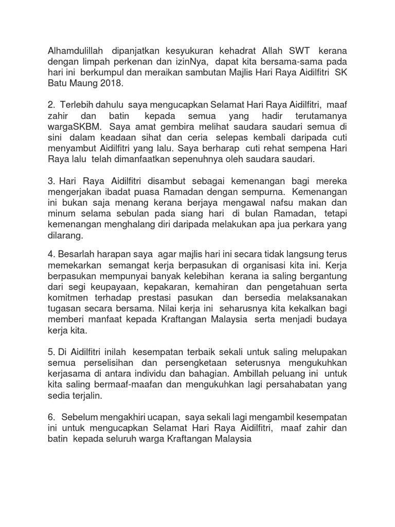 Teks Ucapan Hari Raya | PDF