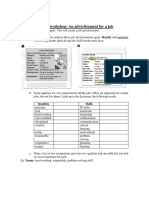 Writing Workshop: An Advertisement For A Job: Pair Work (P) : Work in Pairs. You Will Create A Job Advertisement