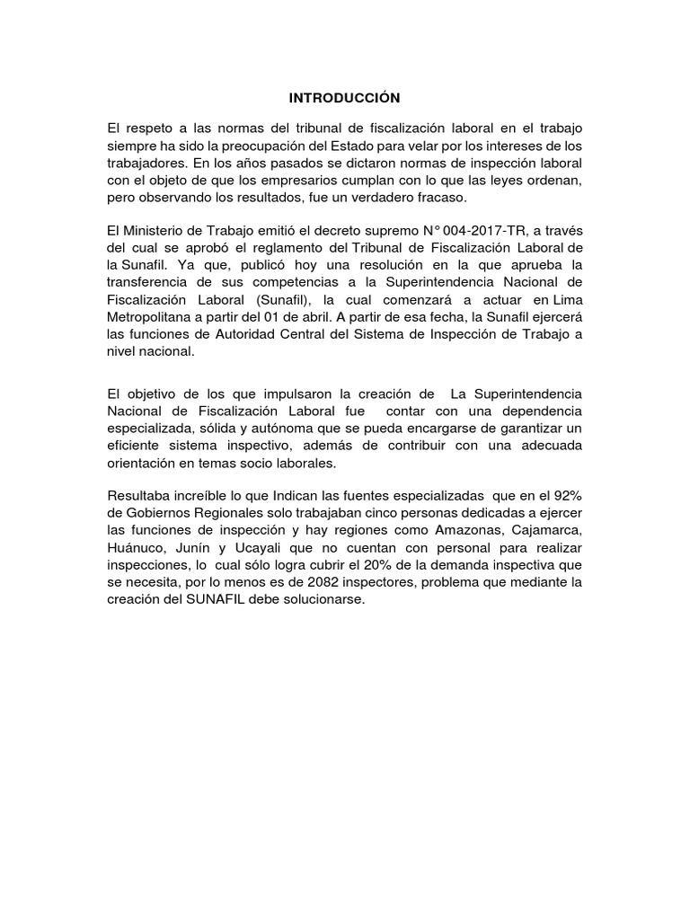 Creación y Funciones de SUNAFIL | PDF | Derecho laboral | Información ...