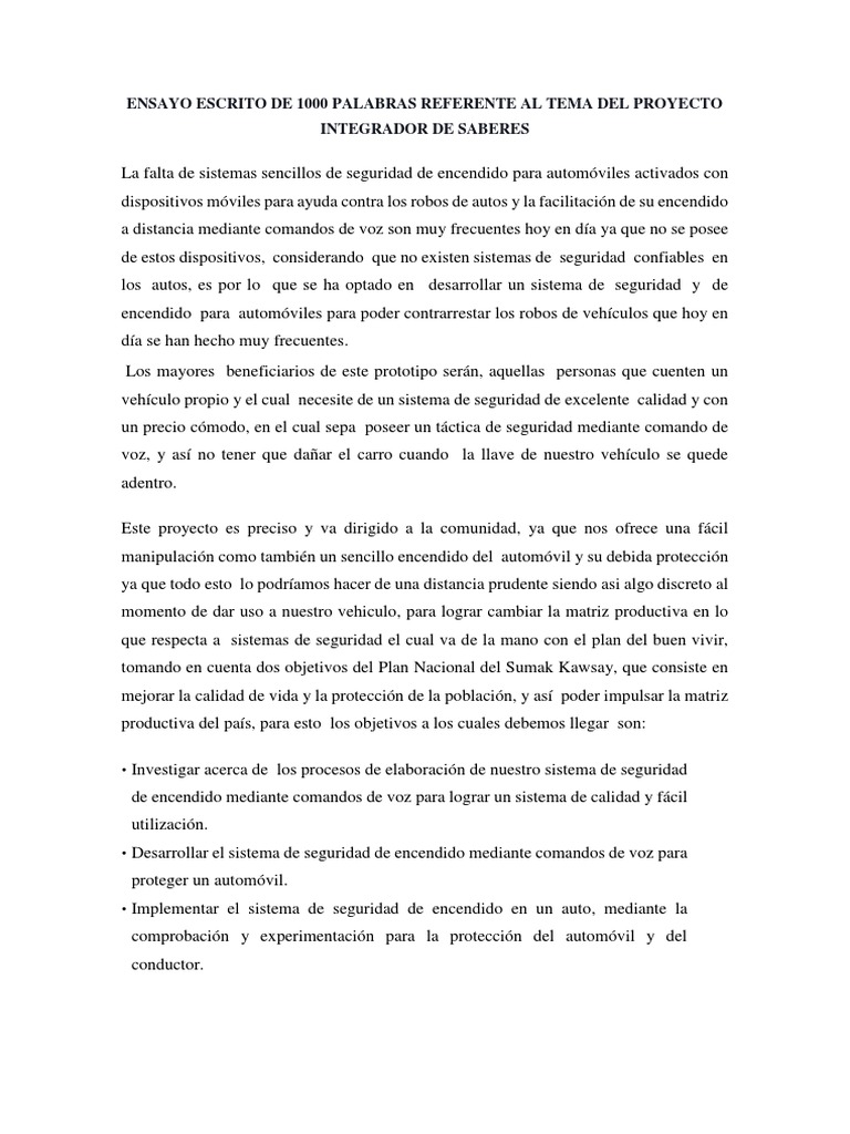 Ensayo Escrito de 1000 Palabras Referente Al Tema Del