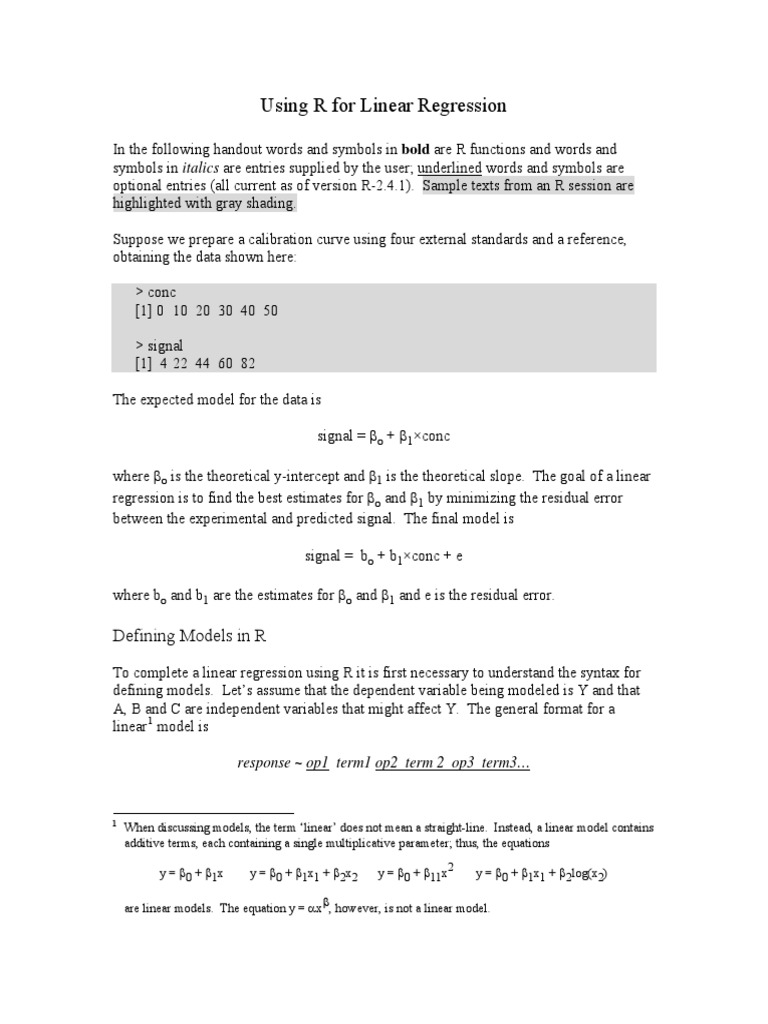 Using R For Linear Regression PDF | PDF | Errors And Residuals ...