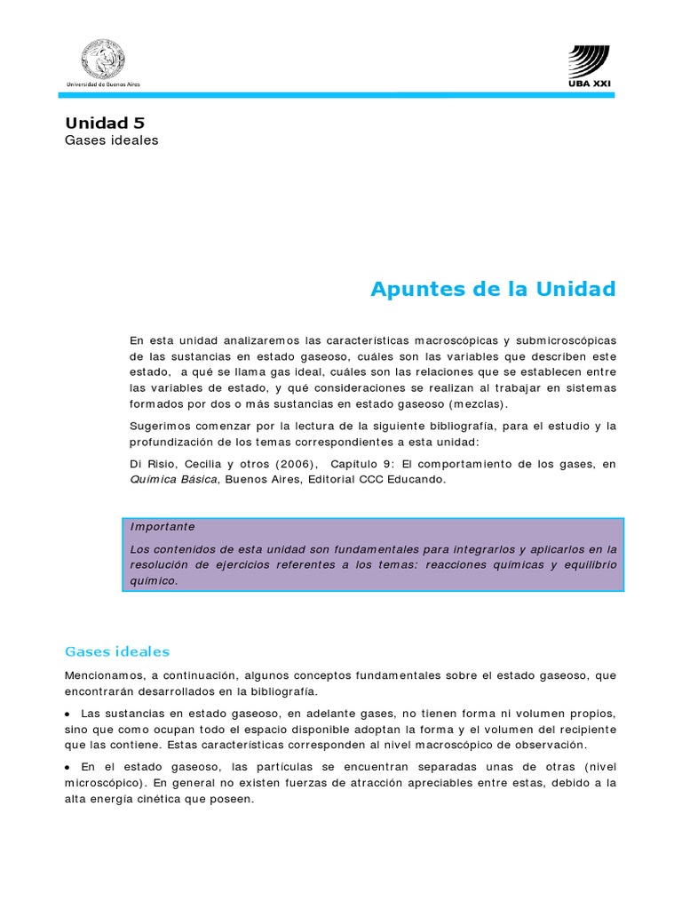 Quimica en Apuntes U5 PDF | PDF | Gases | Presión