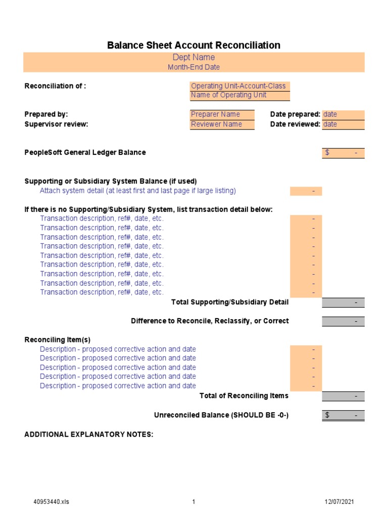 Balance Sheet Reconciliation Template | PDF | Business Economics ...