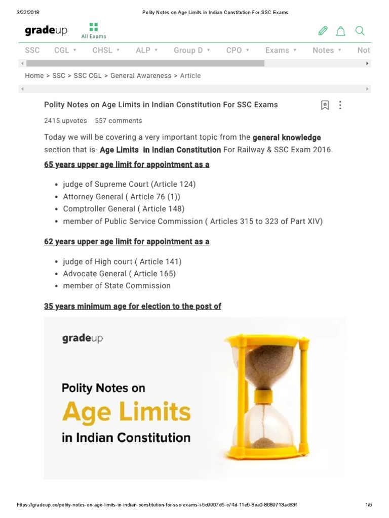Polity Notes on Age Limits in Indian Constitution For SSC Exams PDF