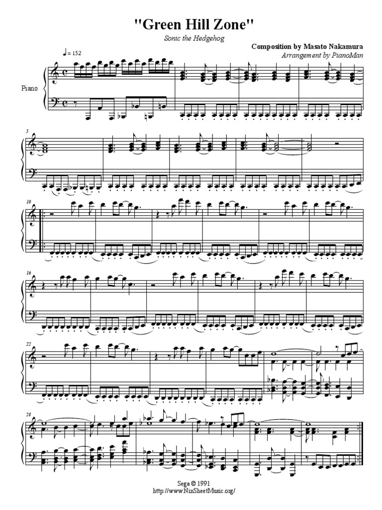 Partitura Sax Alto  Sonic the Hedgehog - Green Hill Zone 