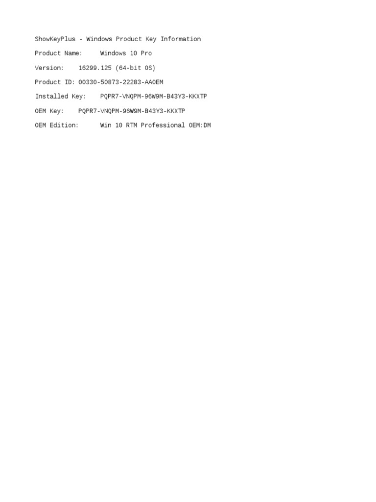 ShowKeyPlus: Windows 10 Pro Keys | PDF | Computers