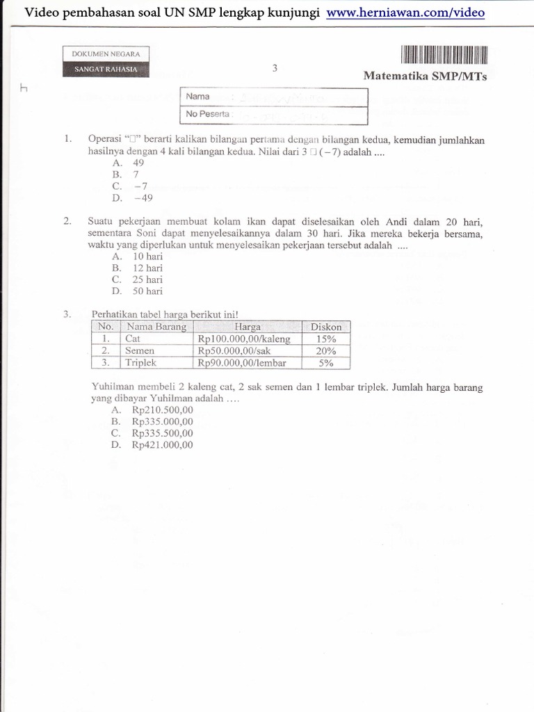 347256338 Download Soal Matematika UN SMP 2020 dan 347256338 Download Soal Matematika UN SMP 2020 dan