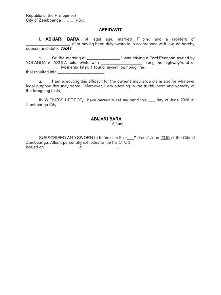 Affidavit Claim | PDF | Affidavit | Philippines