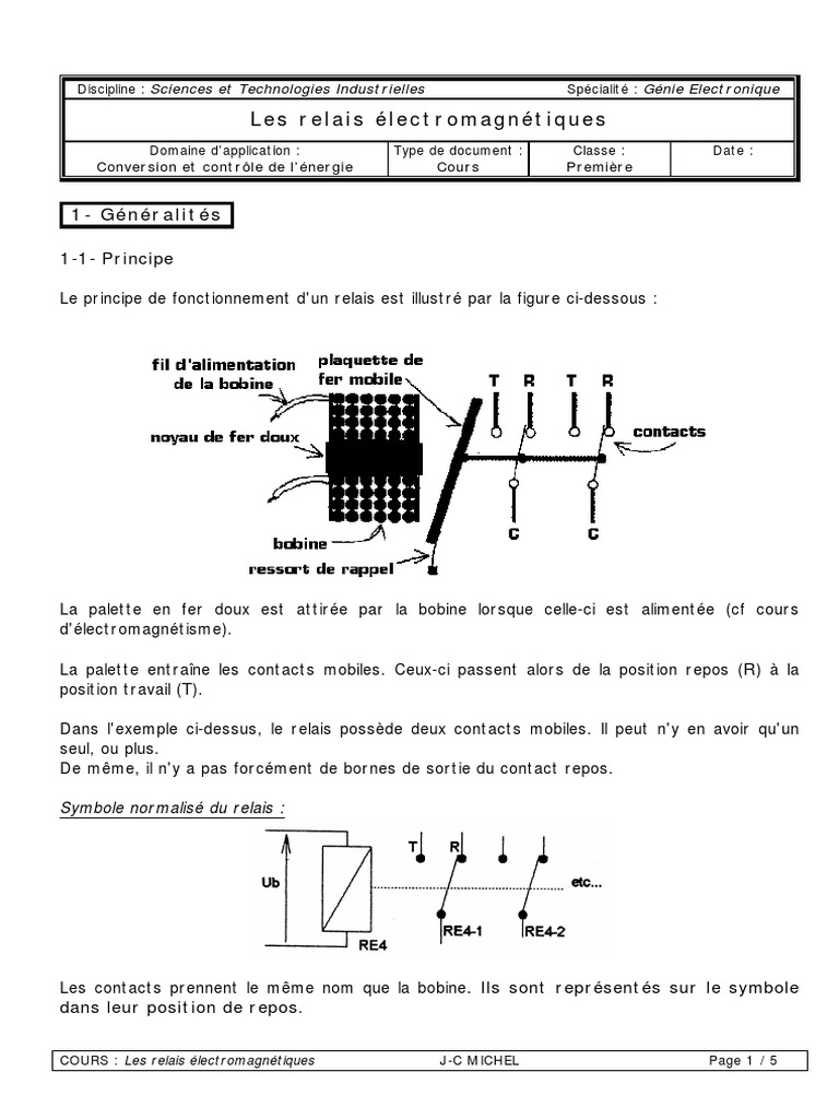Relais électromécanique Et Son Schéma Et Son Plan D intégration Relais PDF | PDF | Relais électromécanique | Tension électrique