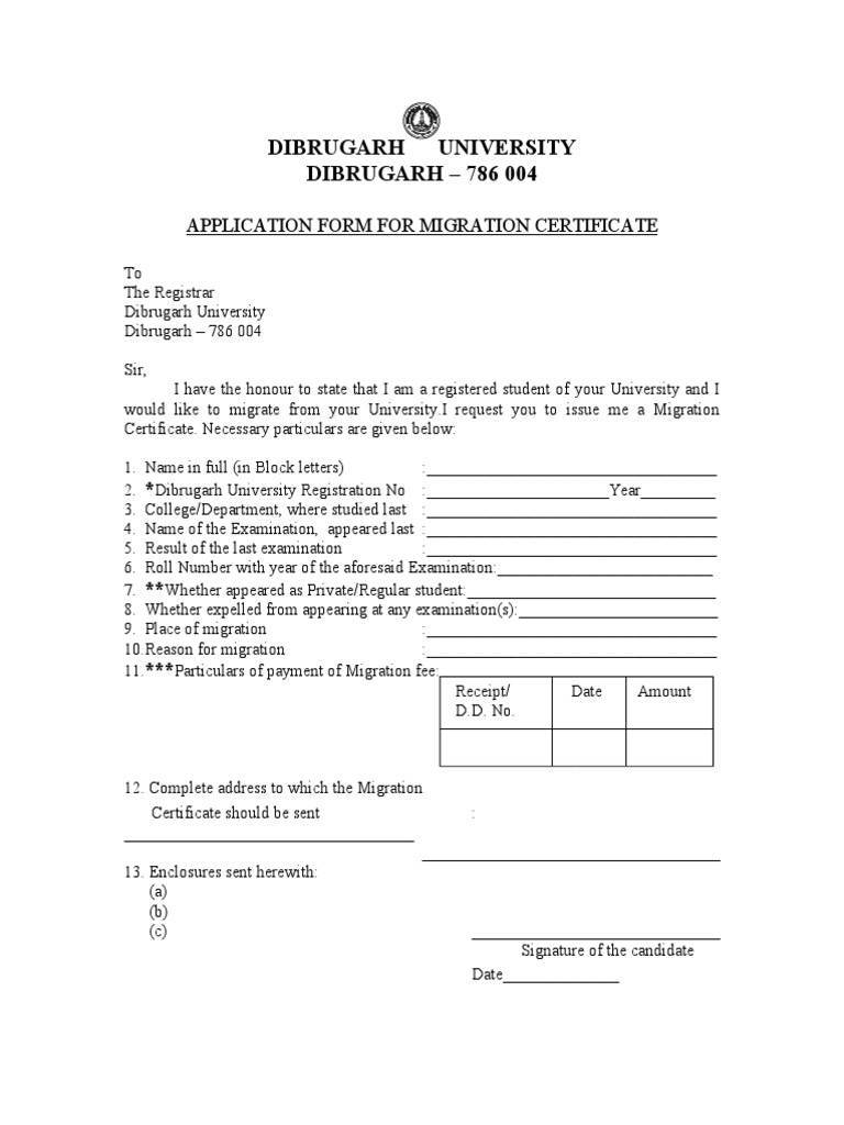 How Can I Write Application For Migration Certificate