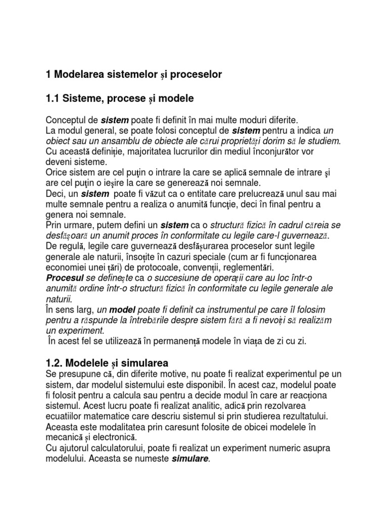1 Modelarea Sistemelor Şi Proceselor | PDF