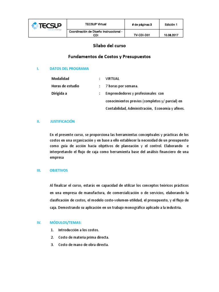 Fundamentos de Costos y Presupuestos Online | PDF | Presupuesto | Business