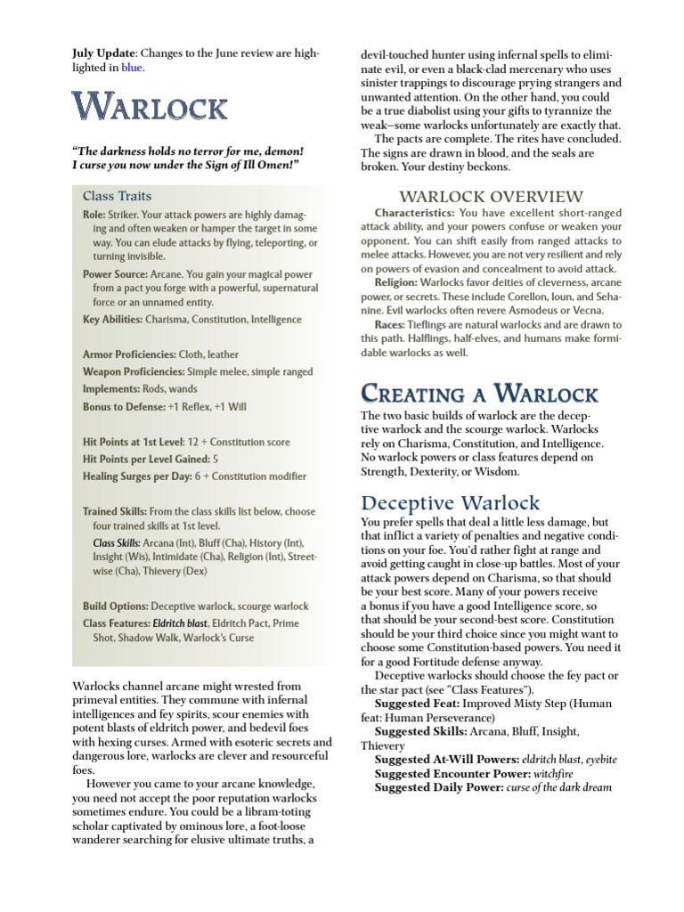 Warlock/Classic Format : Warlock Class Overview and Guides – KCDUFM
