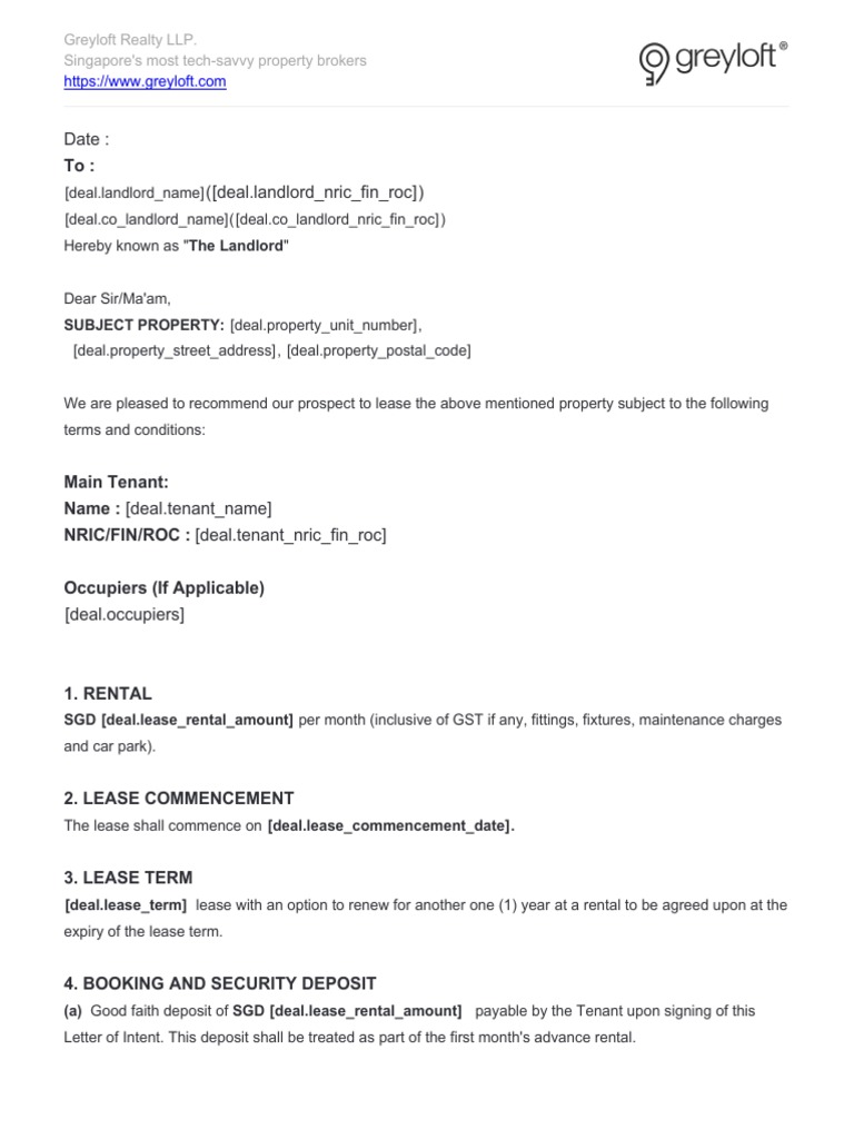 Letter of Intent Residential Lease Single Tenant | PDF | Lease | Leasehold  Estate