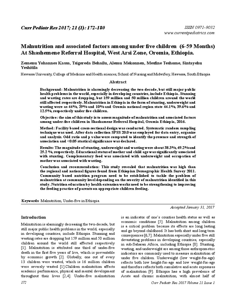Malnutrition and Associated Factors Among Under Five Children 659 ...