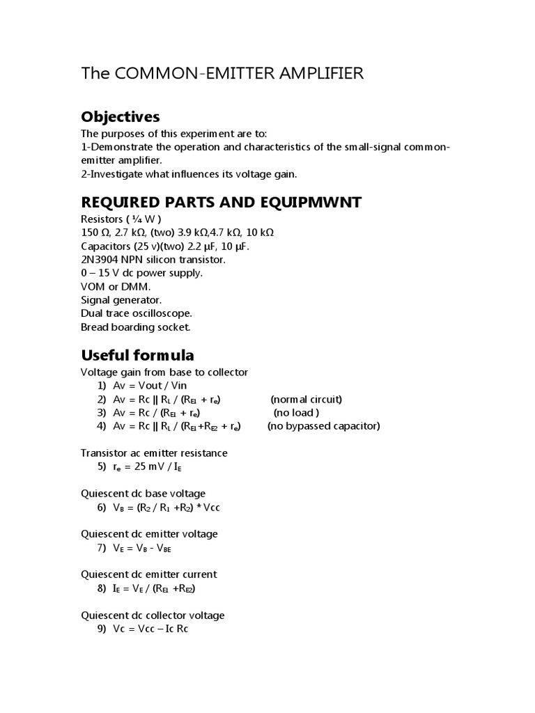 Common Emitter Amplifier Experiment | PDF | Computer Engineering ...