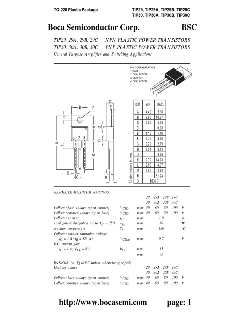TIP29 and TIP30 Transistor Datasheet | PDF | Bipolar Junction ...